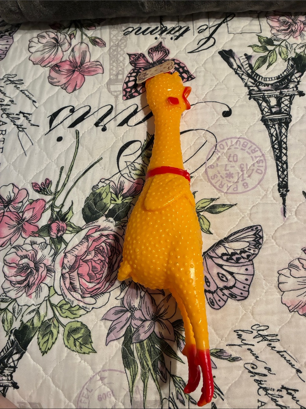 Squeaky Yellow Chicken Party Favor Toy with Red Accents